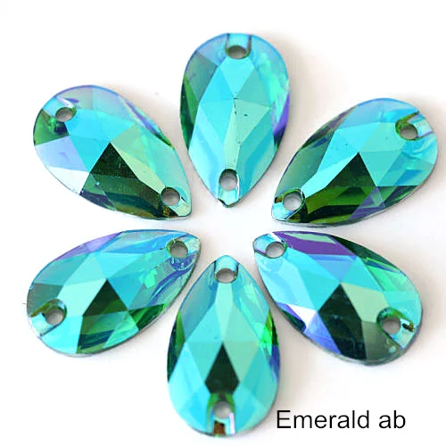 Emerald AB Капелька много цветов смолы пришивные стразы каплевидные с плоской задней частью пришивные камни стразы для шитья с 2 отверстиями свадебное платье B3402 - Цвет: Emerald AB