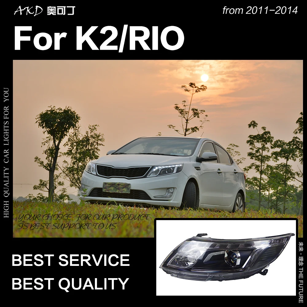 AKD автомобильный Стайлинг Головной фонарь для Kia K2 фары 2011- Rio светодиодный фонарь корейский дизайн светодиодный DRL Hid Bi Xenon автомобильные аксессуары
