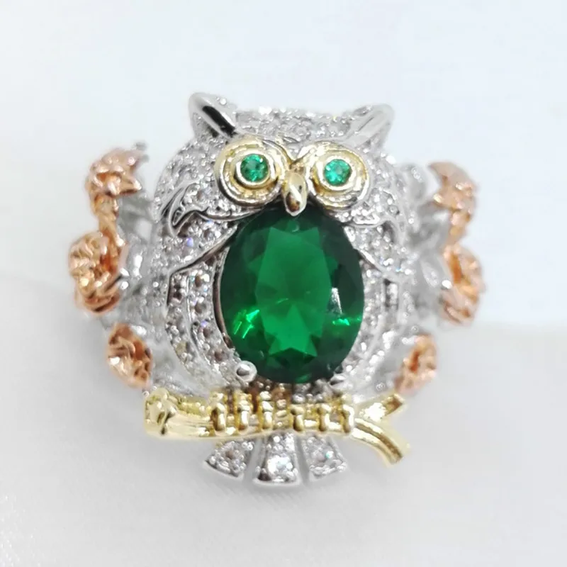 Skute Fashion Micro Inlay Zircon Green CZ Stone Crystal Rhinestone Owl Design Ring for Women Men Wedding Engagement Jewelry | Украшения и