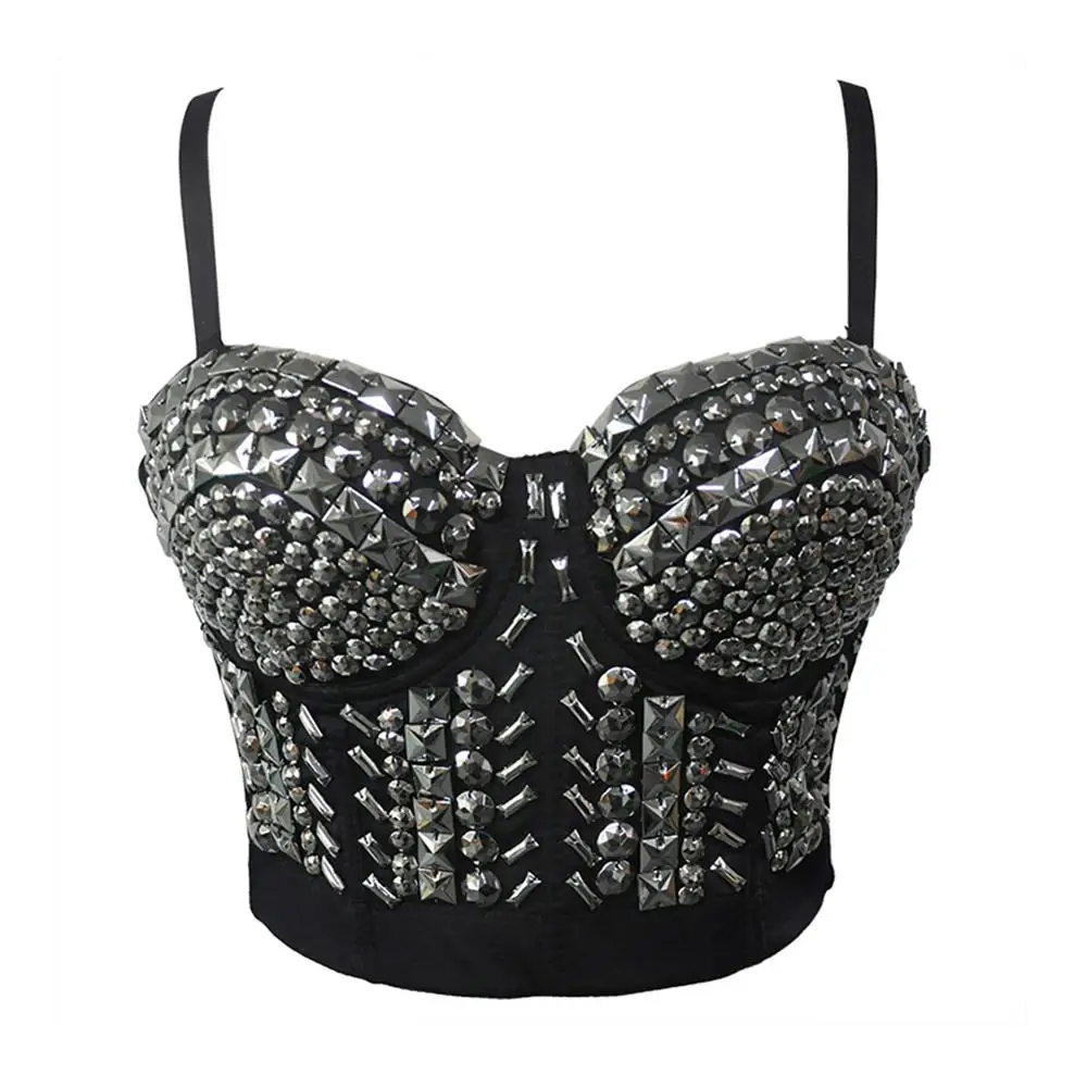 Обхват талии SECRET вечерние Серебристые Overbust заклепки украшения бюстье топы со