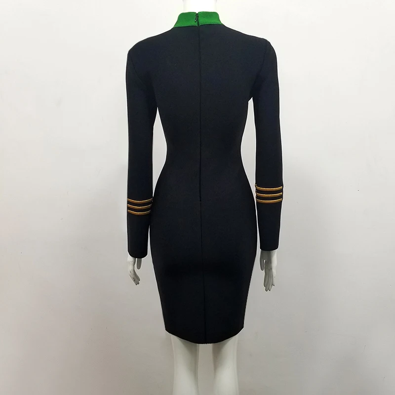 

Winter Long Sleeve Bandage Dress Elegant Fashion Celebrity Evening Party Sexy Women Emebroidery Black Bodycon Dresses