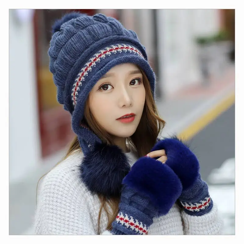 

[DINGDNSHOW] 2019 Brand Winter Cap Sets Wool Beanies Hat Lady Bonent Warm Cotton Knitted Hat Women Skullies Hat