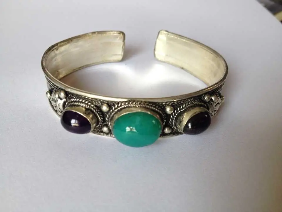 Wyan доставка&gt ручной работы Редкий Камень тибетская Серебряная Инкрустация