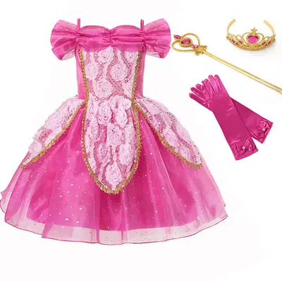 Aurora Dress Sets 01 Арабское платье принцессы с жасминовым принтом для девочек; летнее короткое платье Спящей красавицы Авроры; голубое платье Золушки; костюм Аладдина - Цвет: Aurora Dress Sets 01