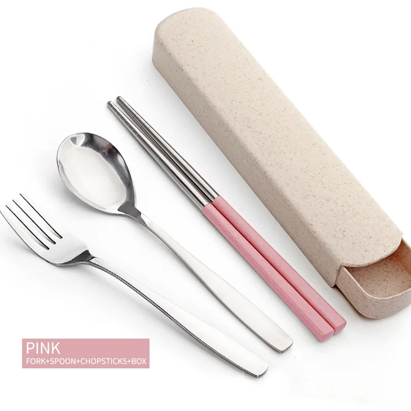 Style A Pink 4 Set WORTHBUY портативный набор посуды из нержавеющей стали Пшеничная солома палочки для еды Ложка Вилка посуда для детей кухонный набор обеденной посуды - Цвет: Style A Pink 4 Set