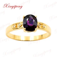 xin yi peng 18 k yellow gold inlaid natural violet sapphire ring women ring beautiful generous