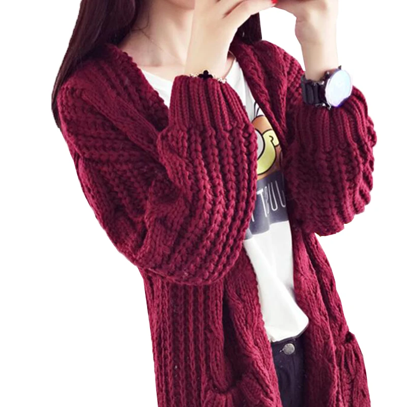 Женский длинный кардиган с карманами повседневный трикотажный завязками