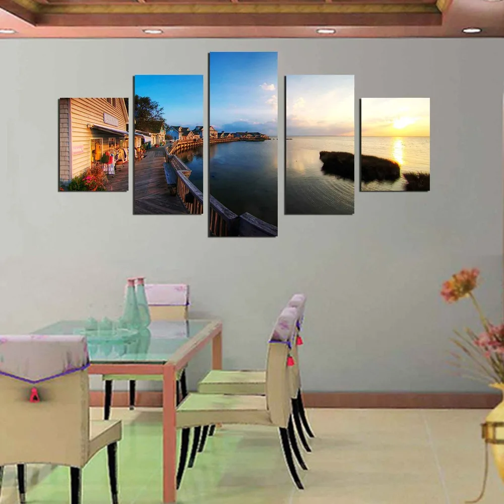 

CLSTROSE 5 Pcs Sea View Canvas Painting Wall Art Home Decor For Living Room Landscape Painting Beautiful Sunset Pictures Framed