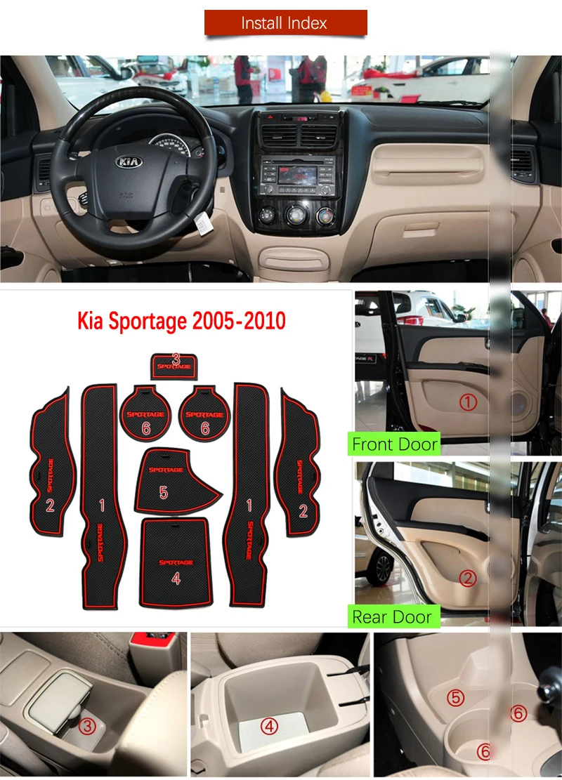 9 шт. противоскользящие резиновые подставки для KIA Sportage 2005 2006 2007 2008 2009 2010 JE KM MK2 |