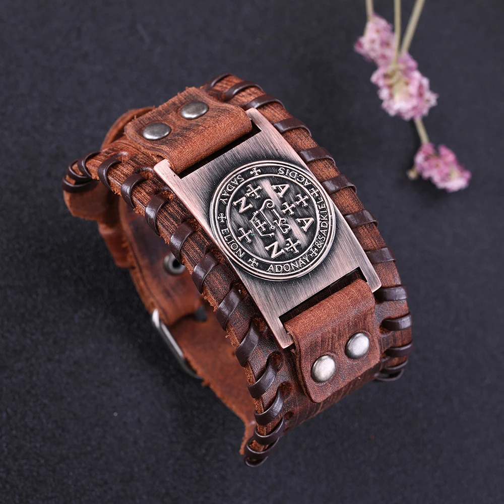 Skyrim ювелирные изделия wicca Viking Плетеный настоящий широкий кожаный браслет Archangel Gabriel Talisman Амулет браслет «Ангелы» для мужчин