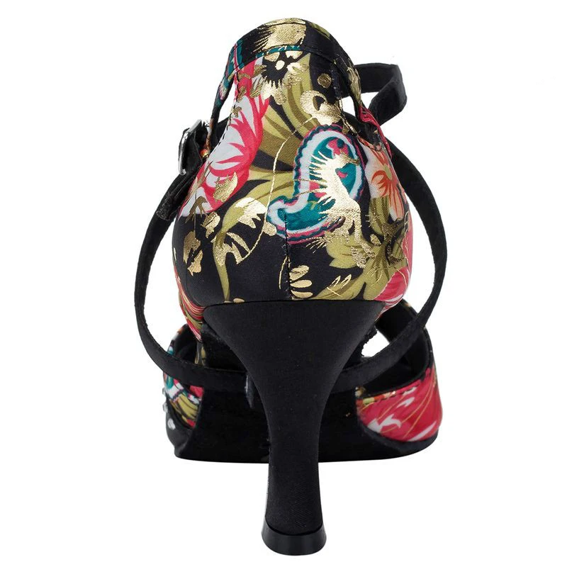 Женские атласные туфли для латинских танцев с цветами и стразами размеры США 4-12