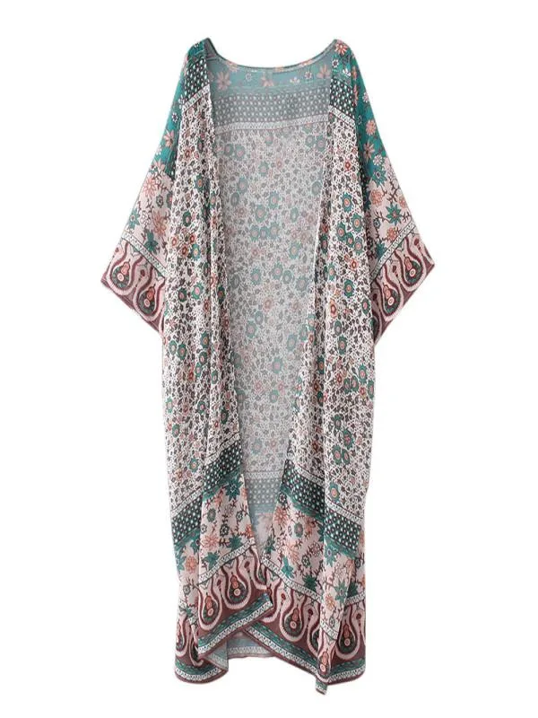 beach cover-ups summer Women Floral Print Chiffon Loose Shawl Kimono Cardigan Top Cover up Shirt Blouse d90625