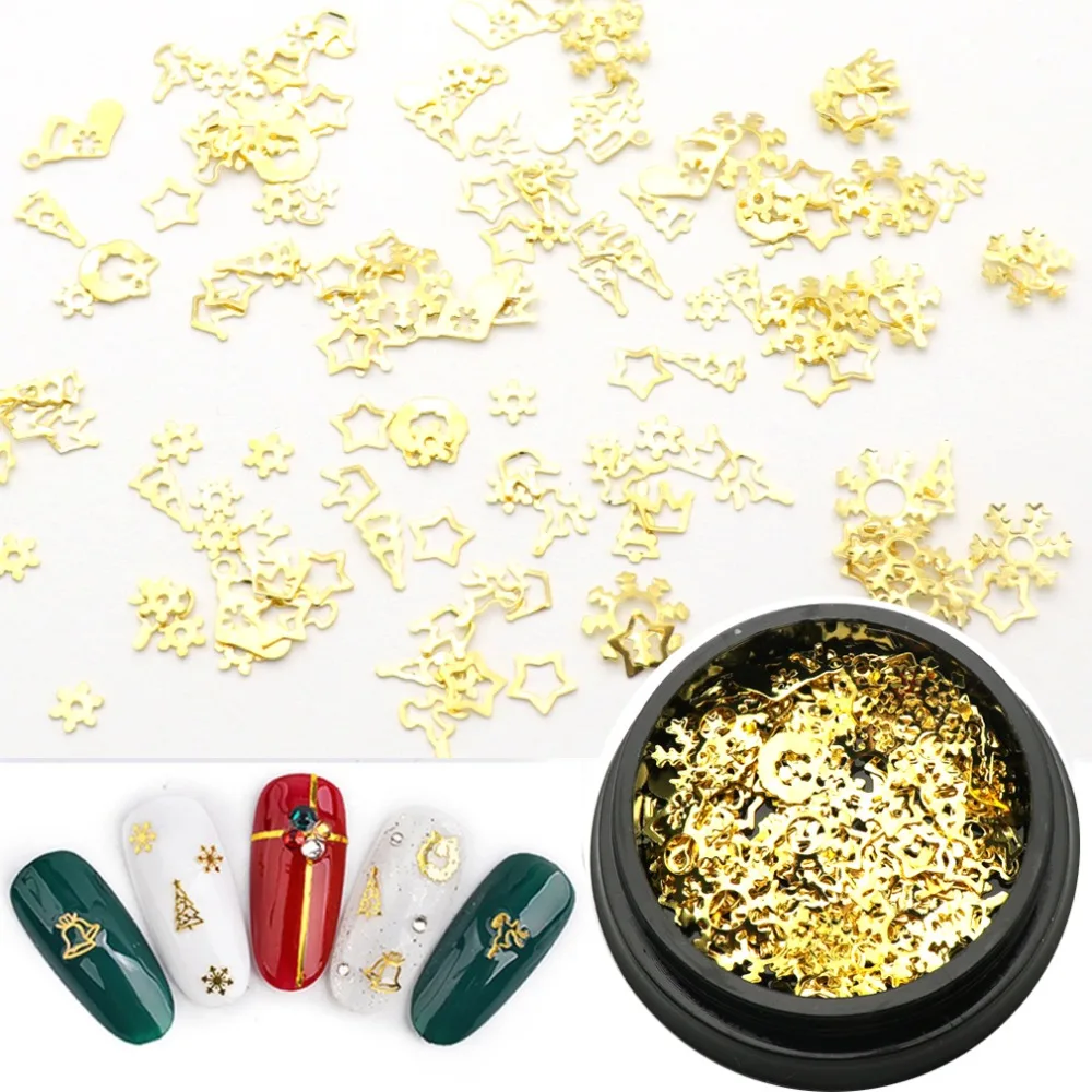 1 коробка 3D золотые металлические ломтики украшение для ногтей Рождественская
