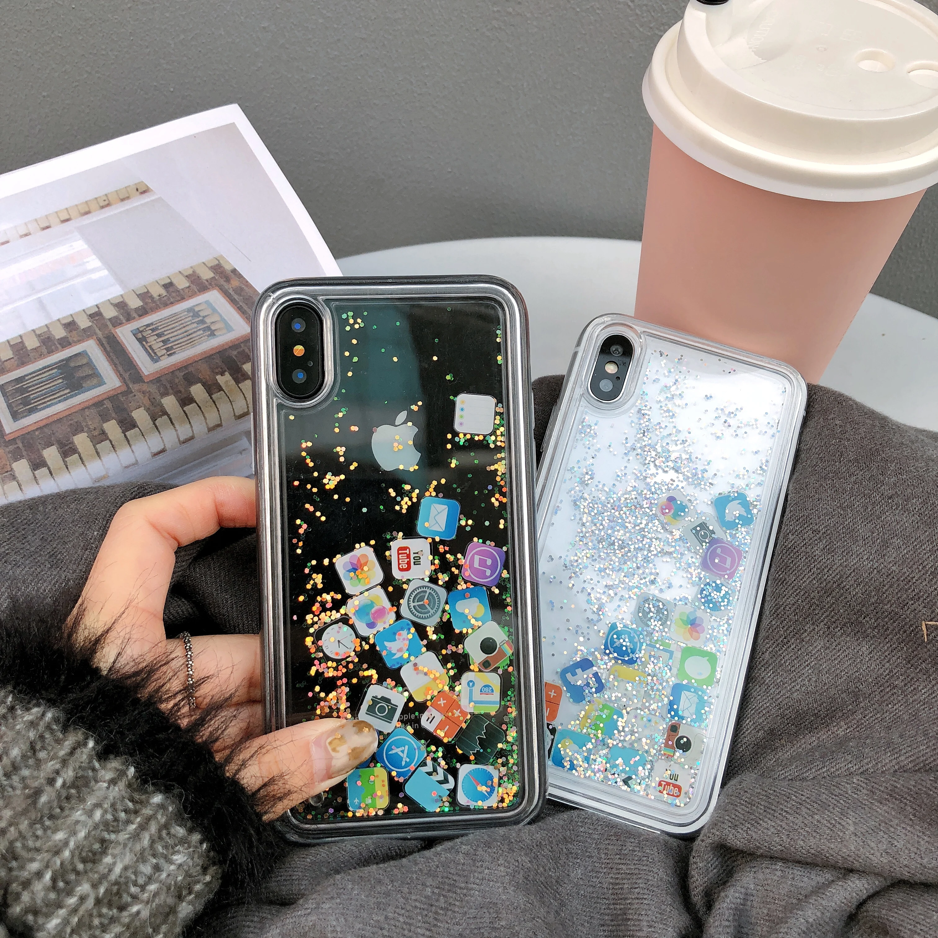 Quicksand Capinha для iPhone 7 Plus 8 6 6s 6plus динамический жидкий Жесткий Чехол ПК чехол X Xs Max Xr Capa