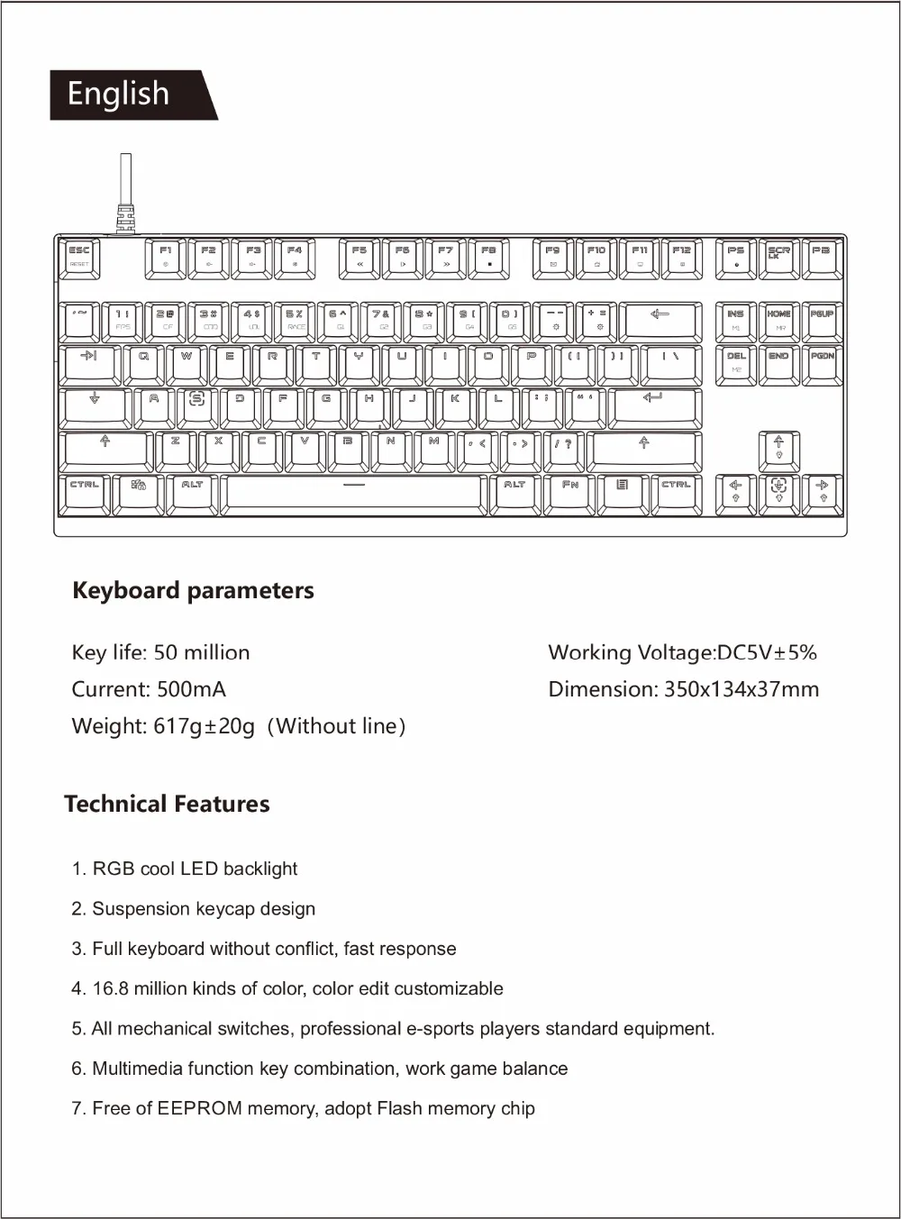 Новинка Motospeed K82 PUBG игровая механическая клавиатура RGB светодиодный Подсветка USB Проводная 87 клавишная клавиатура для игр Esports