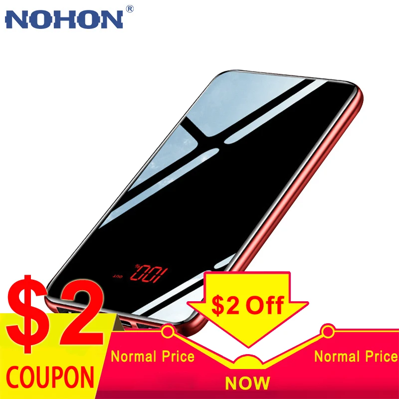NOHON 10000 мАч портативный банк питания для iPhone X IPad Xiaomi samsung S9 2.1A выход быстрое