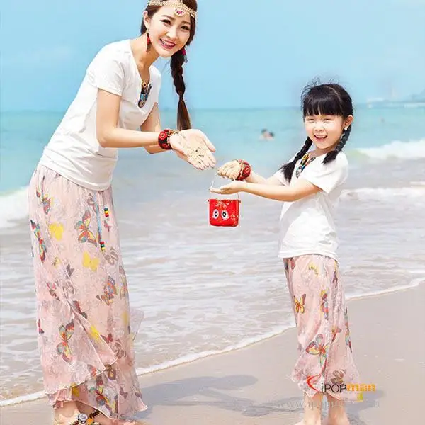 Новинка 2015 года платье для мамы и дочки с цветочным рисунком в народном стиле