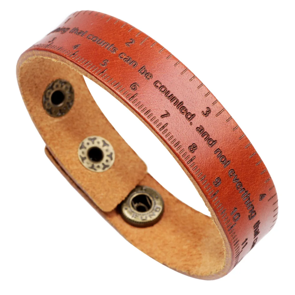 

LOULEUR New Vintage Adjustable Ruler Leather Bracelets For Men Letter Coffee Brown Color Punk Bangles Male Jewelry