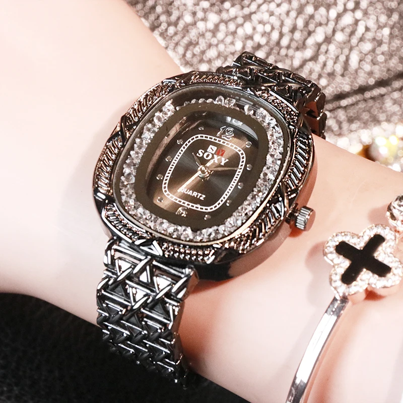 

SOXY Лидирующий бренд для женщин часы роскошные золотые стразы кварцевые наручные часы для женщин, женские сапоги; Новая женская Стальные нар...