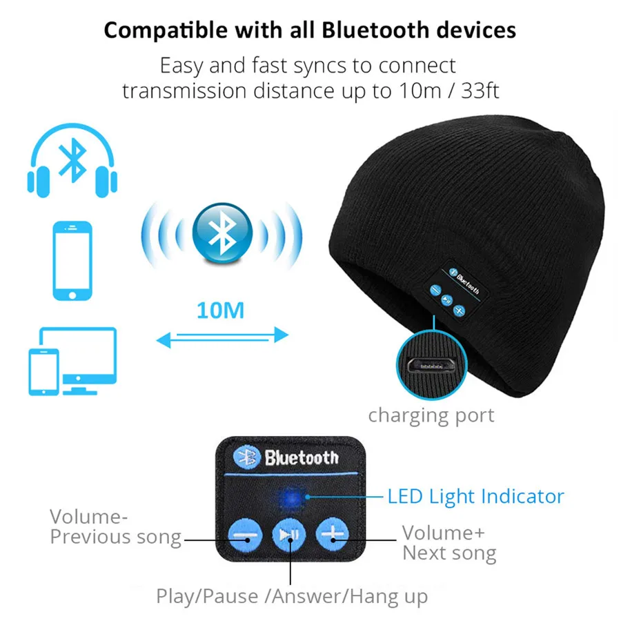 6 цветов беспроводные Bluetooth наушники шляпа гарнитура Музыкальная с микрофоном