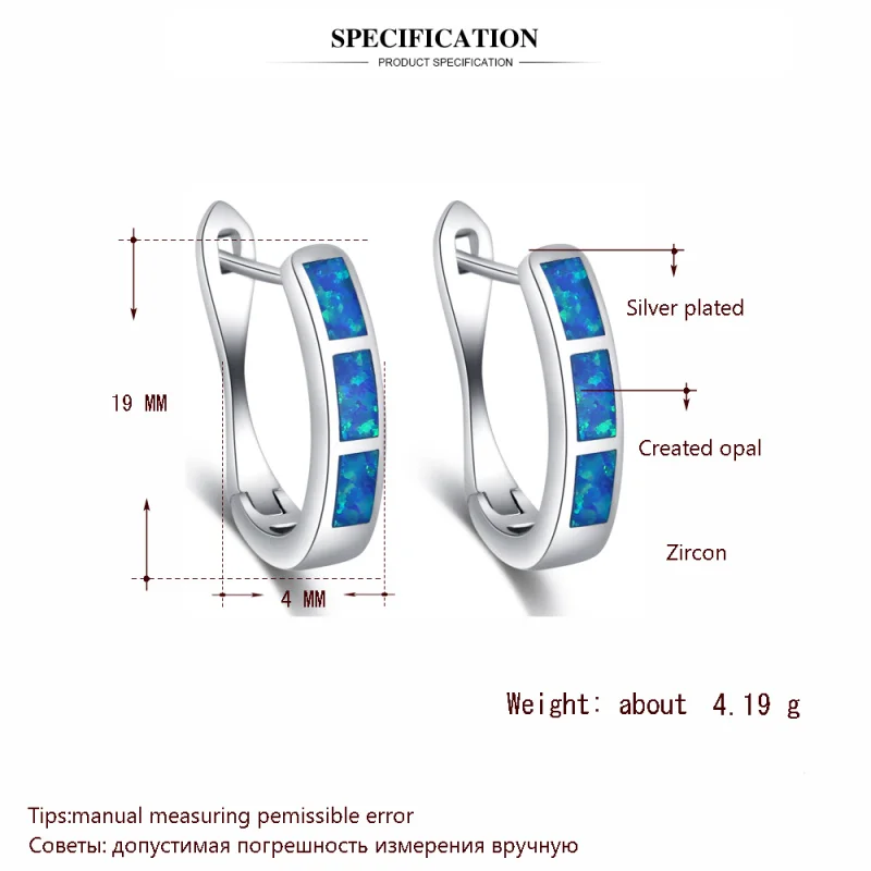 ROLILASON Hoop Earrings for women Wholesale Retail Blue Fire Opal silver plated Fashion Jewelry OE744 | Украшения и аксессуары