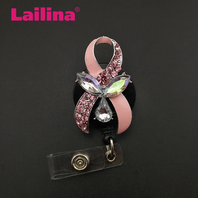 Рак груди лента значок медсестры-Выдвижной ID держатель медсестры-зажим для