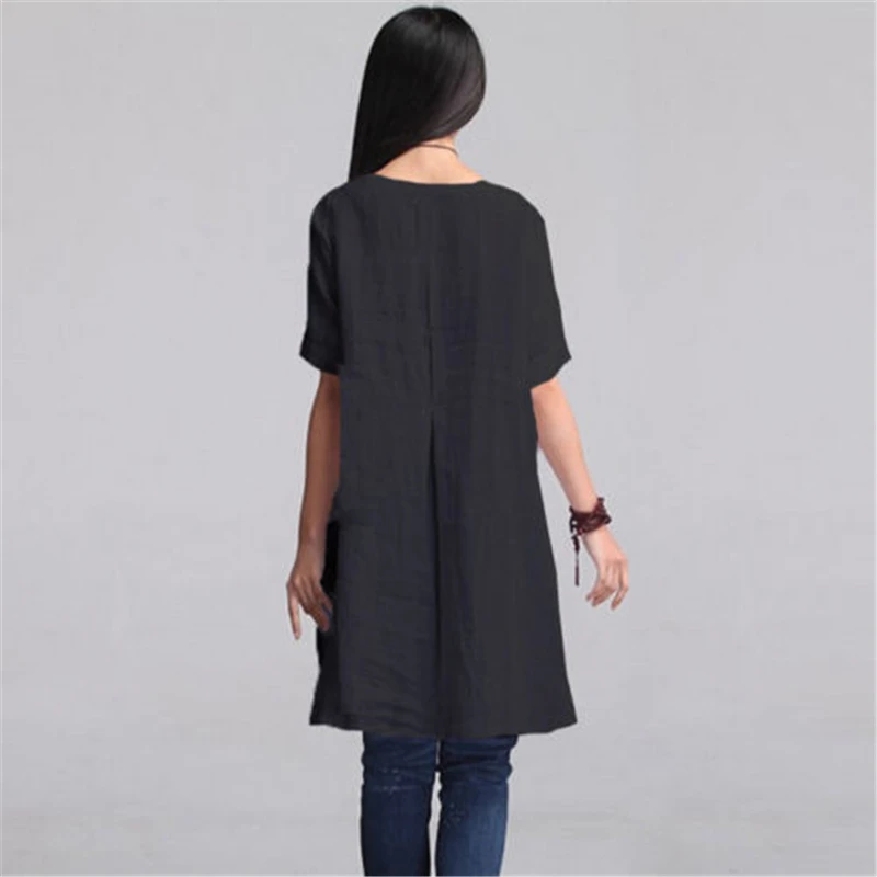 Женское платье туника Повседневное большого размера из хлопка и льна для