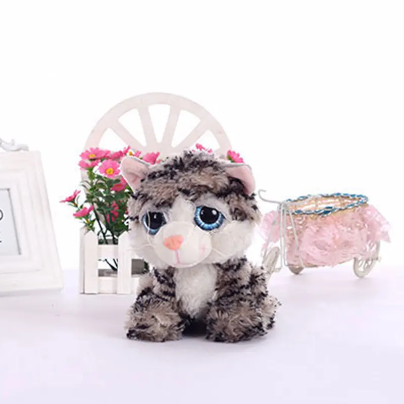 19CM Small Kawaii BIG EYES PLUSH CATS Stuffed Animals Grey White Black Brown Kitten Soft Toys for Children Kids Gifts 120106548 |