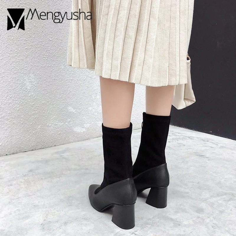 Брендовые ботинки-носки на молнии женские ботинки из эластичной кожи толстом