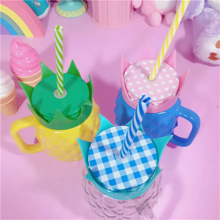 Ананас моделирование стекло Mason Jar чашки Милые Чашки молоко пиво Кружка Крышка с отверстием и соломинкой экологически чистые бутылки для напитков