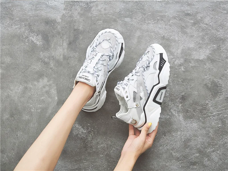 Повседневная Белая обувь; женские кроссовки на платформе; zapatos de mujer; модная брендовая обувь; chaussures femme; женская обувь из натуральной кожи; Цвет Черный