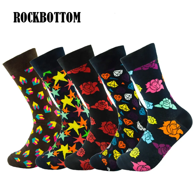 Носки мужские ROCKBOTTOM 5 пар/лот с забавным рисунком чесаные хлопковые повседневные