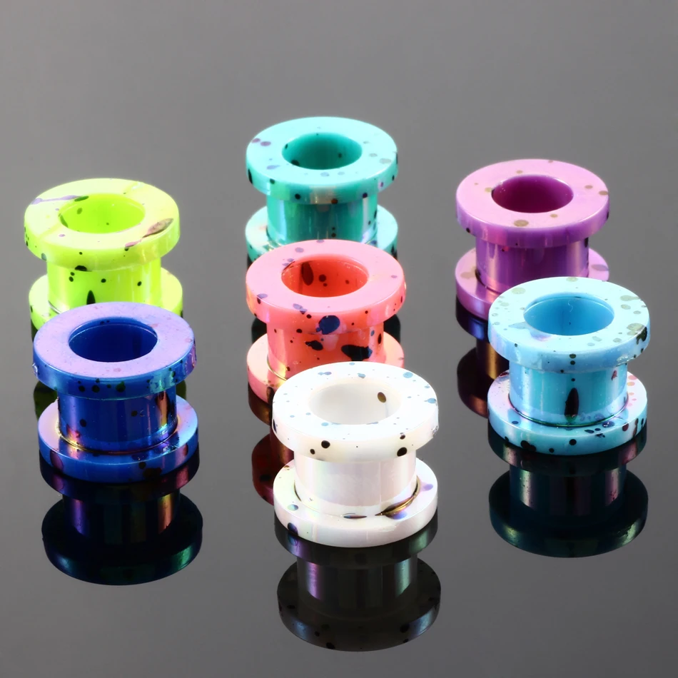 2Pcs Acrylic Pattern Printing Ear Expander Taper Dot Screw Flesh Tunnel Hollow Ear Plug Gauges Stretcher Piercing Body Jewelry