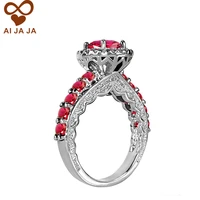 aijaja vintage red engagement rings women luxury crystal paved solitaire with accents female wedding rings