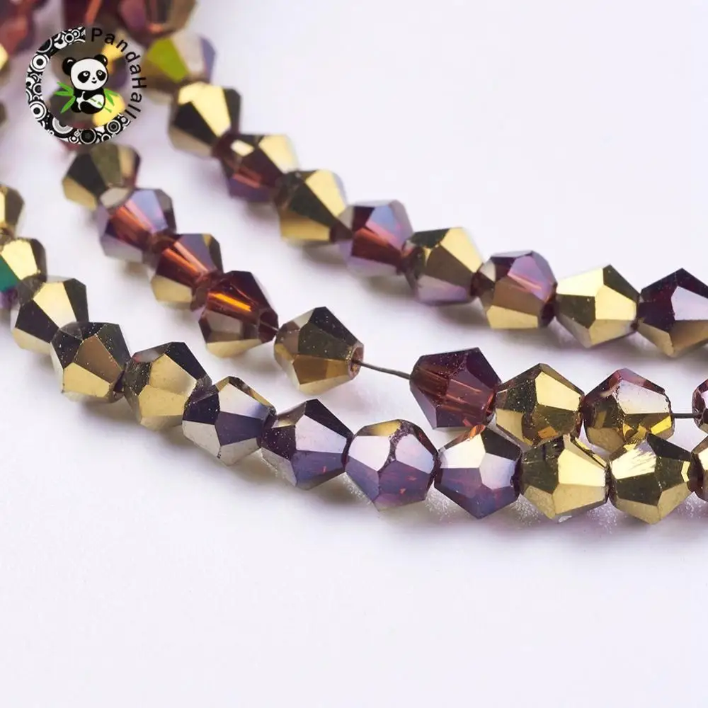 

Electroplate Glass Beads Strands, Half Golden Plated, Faceted, Bicone, Gold, 3x3mm, Hole: 1mm; about 150pcs/strand, 13.8"