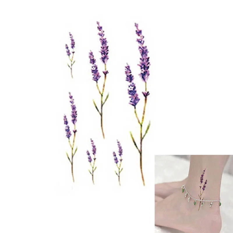 5pcs/lot Waterproof Temporary Tattoo sticker cute sexy lavender flowers Leaves tatoo Water Transfer fake tattoo for kid Adult | Красота и