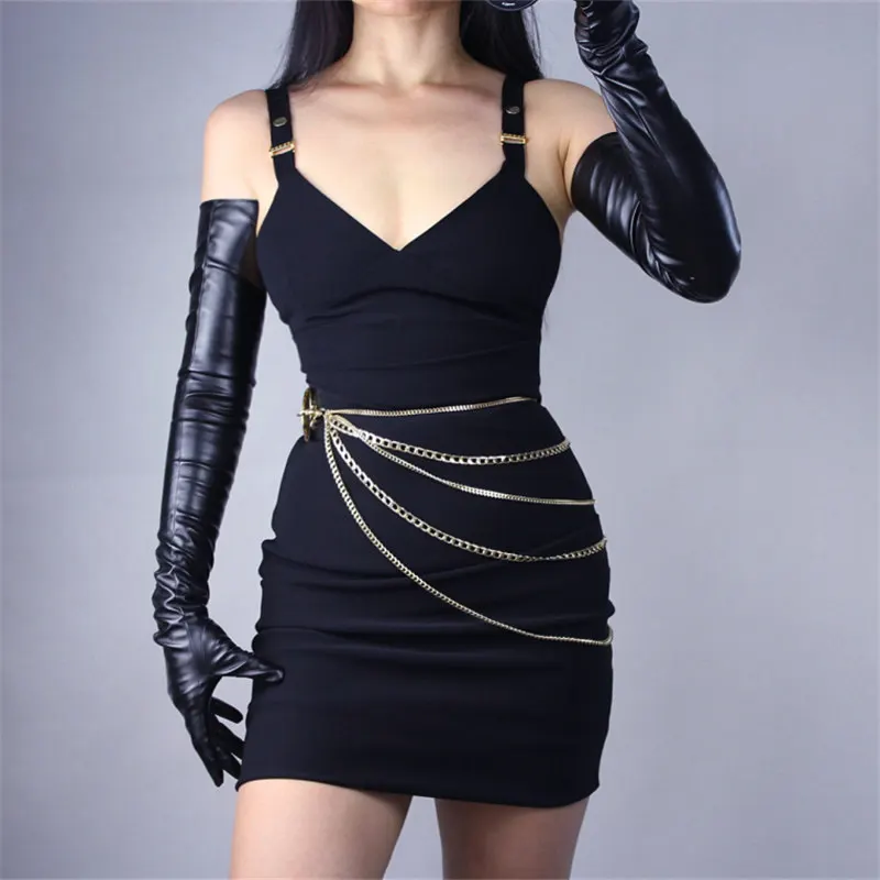 PU Black Модные очень длинные женские перчатки из лакированной кожи 70 см, имитация кожи, зеркальные Яркие Кожаные женские перчатки из искусственной кожи PU70 - Цвет: PU Black