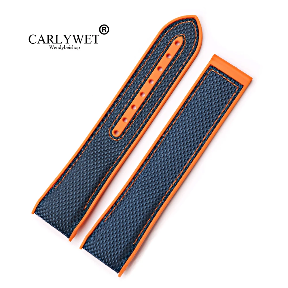 

CARLYWET 20 22mm New Style High Quality Rubber Silicone With Nylon Replacement Watchband Strap Belt For Planet Ocean 45 42mm