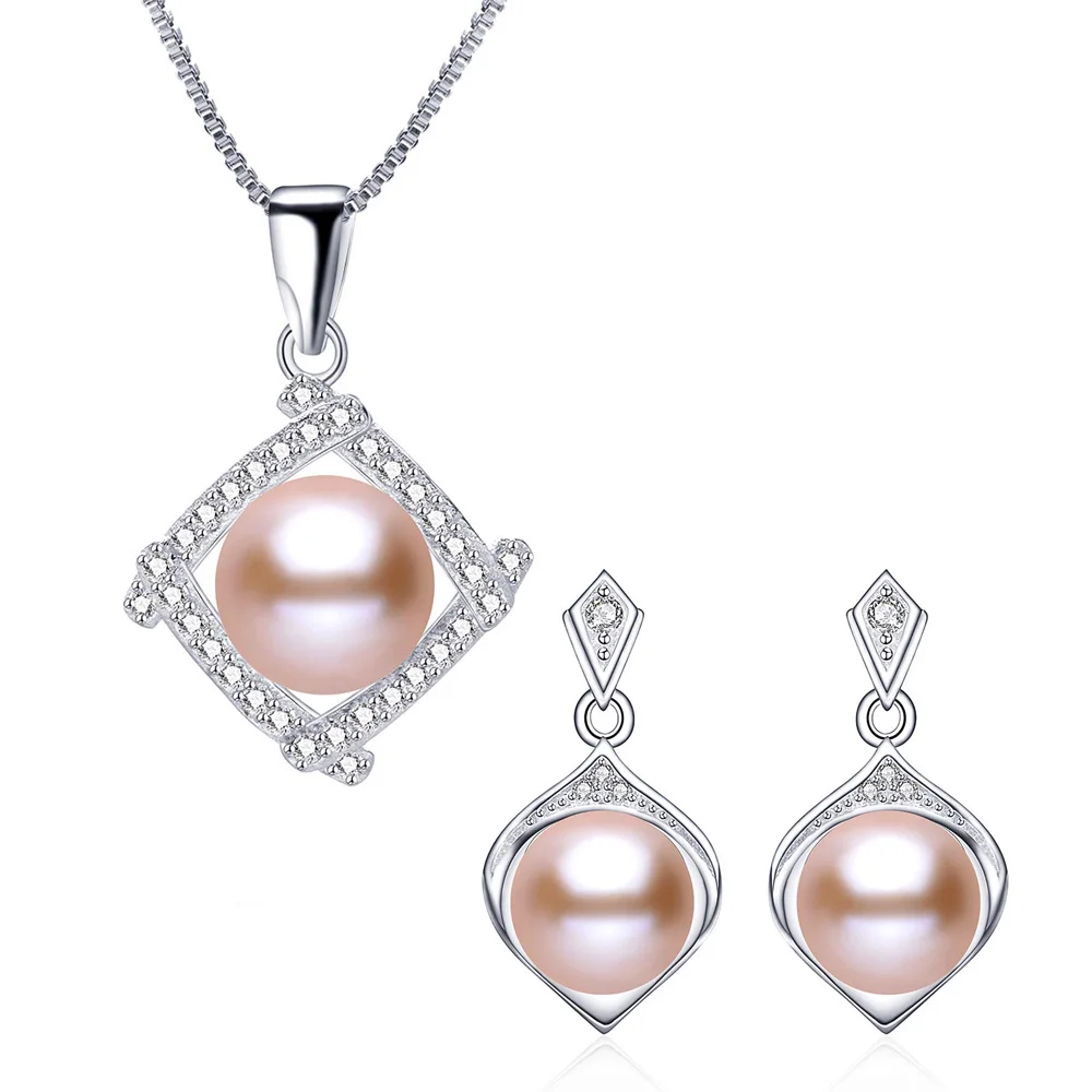 High Quality AAAA Natural Freshwater Pearl Jewelry Sets Women Elegant 925 Sterling Silver Pendant+Drop Earrings 2017 New Arrival | Украшения