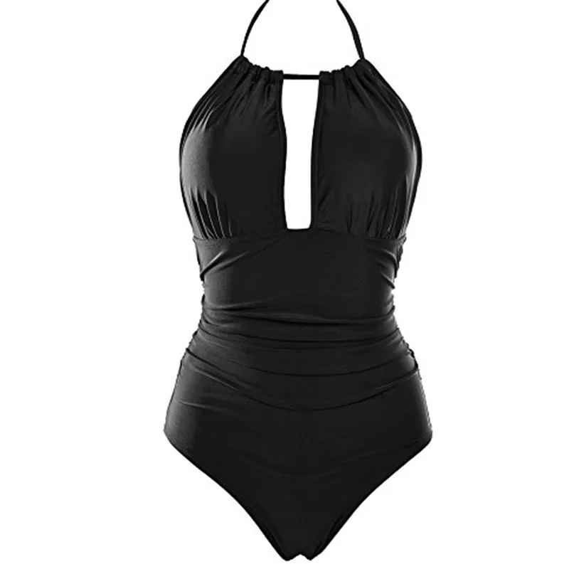 2019 Summer Beach Sexy Female One Piece Swimsuit Vintage Women Swimwear Swim Wear Solid Bandage Monokini Bathing Suit Black Red |