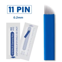 100 pcs blue microblading 11 pin tattoo needles permanent makeup blade for 3d eyebrow embroidery manual tattoo pen