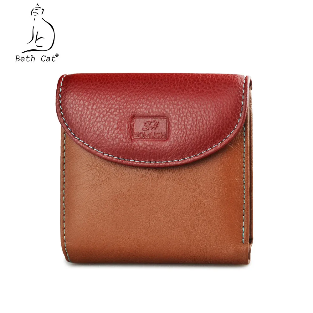 Red-orange Beth Cat, тонкие цветные женские кошельки и кошельки из натуральной кожи, Женский мини кошелек для монет, Дамский ID держатель для карт, маленькие сумочки для денег - Цвет: Red-orange