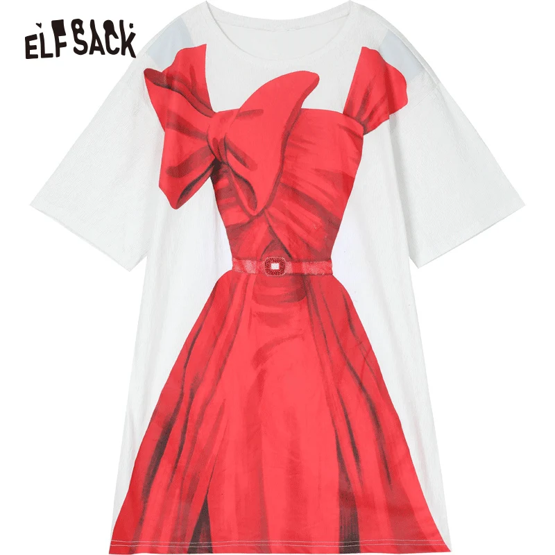 ELF SACK/хлопковое повседневное женское платье с принтом модное уличная одежда
