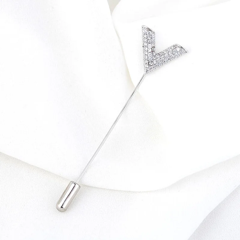 Элегантные модные буквы V Броши с кристаллами и стразами булавки броши для женщин