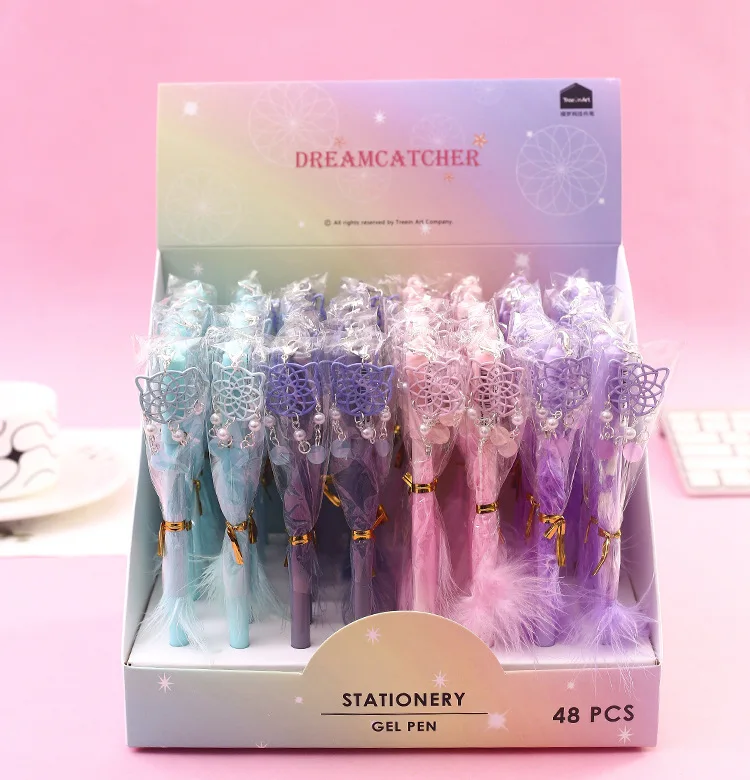 48 шт гелевые ручки Kawaii Cat dream catcher черные гелевые ручки для письма милые канцелярские принадлежности для офиса и школы 0,5 мм