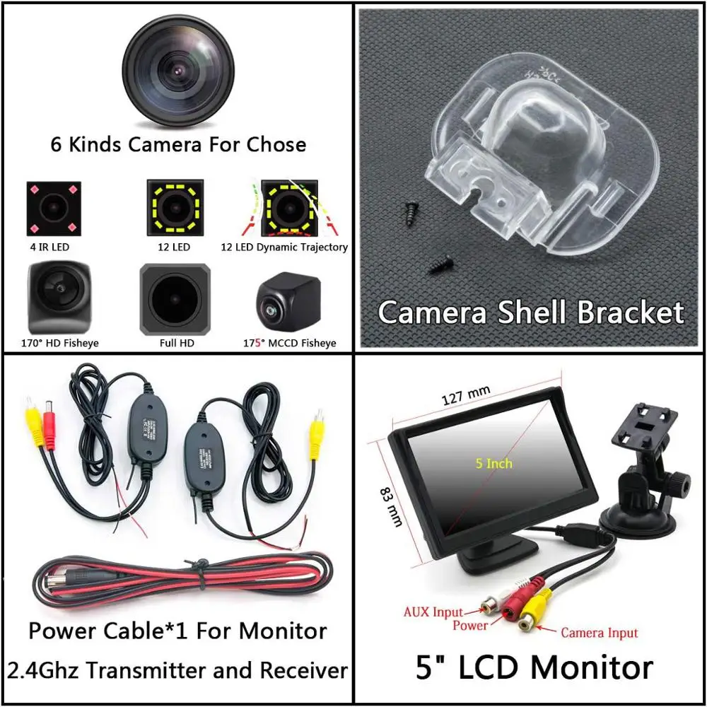 Cam Wireless 5 LCD 175 градусов 1080P рыбий глаз задний вид автомобиля камера для hyundai Verna Solaris акцент Kia Forte парковка Беспроводной резервный монитор - Название цвета: Cam Wireless 5 LCD