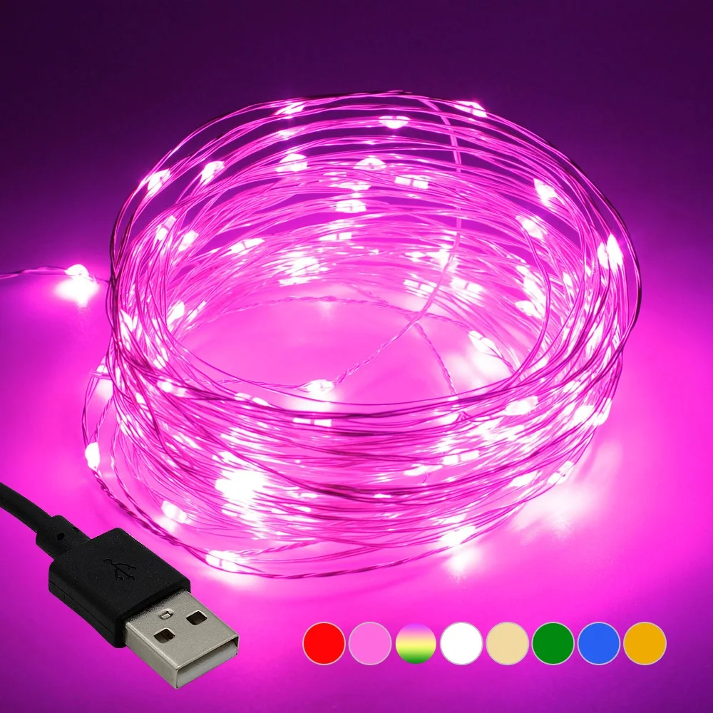 Светодиодная гирлянда 10 м 33 фута 100 светодиодов 5 В питание от USB