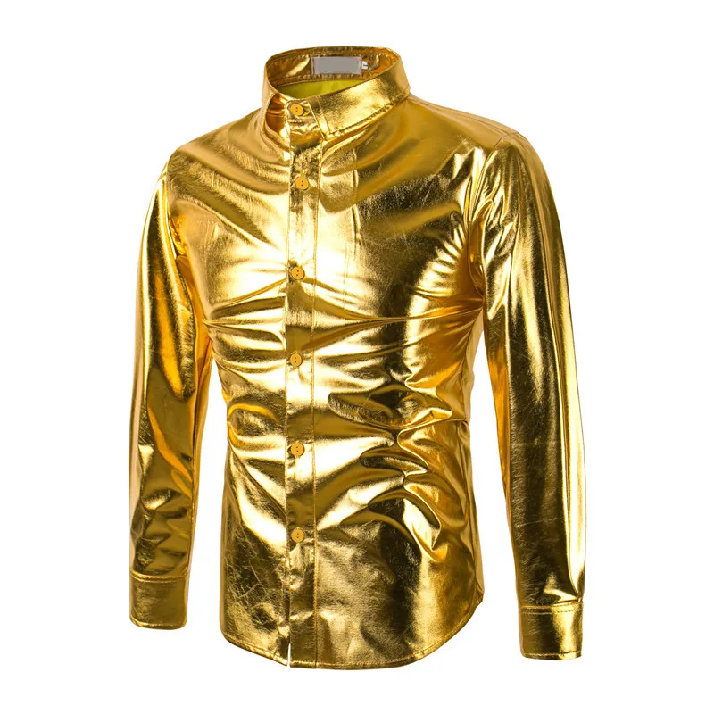 2019 модная мужская приталенная рубашка с золотым принтом Chemise Homme длинным рукавом