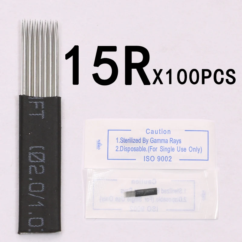 

100pcs Double Row 15M1 black Microblading Shading Blades Tattoo Needles Fog Eyebrow Permanent Makeup Manual Tool 15 Flat Needles