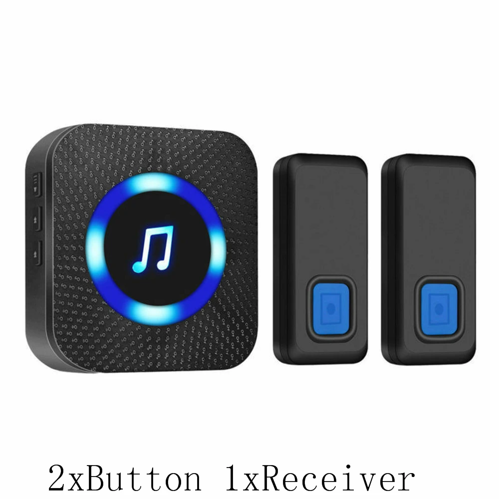 1xReceiver 2xButton Прямая поставка, беспроводной дверной звонок, водонепроницаемый, беспроводной дверной звонок, светодиодный, вспышка, умный звонок, кольцо в комплекте, 1, 2 кнопки, 1, 2 приемника - Цвет: 1xReceiver 2xButton